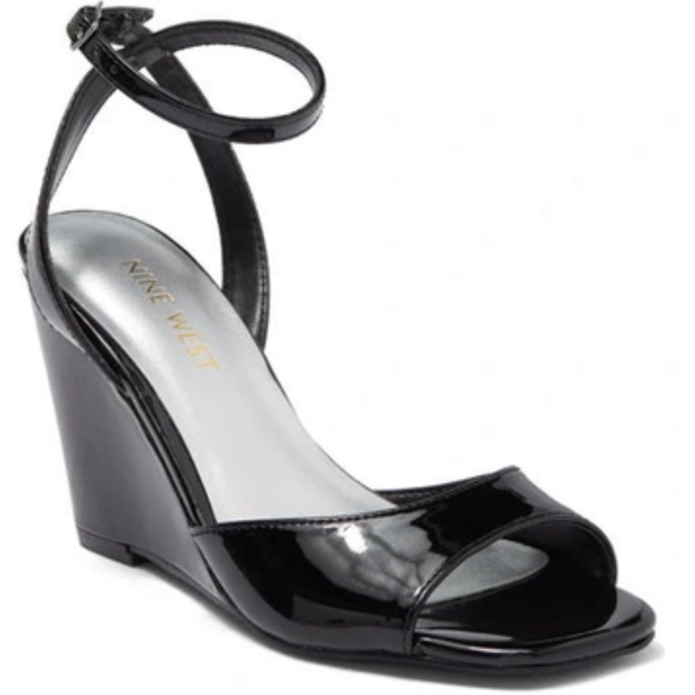Nine West Namie Black Patent Wedge Sandal